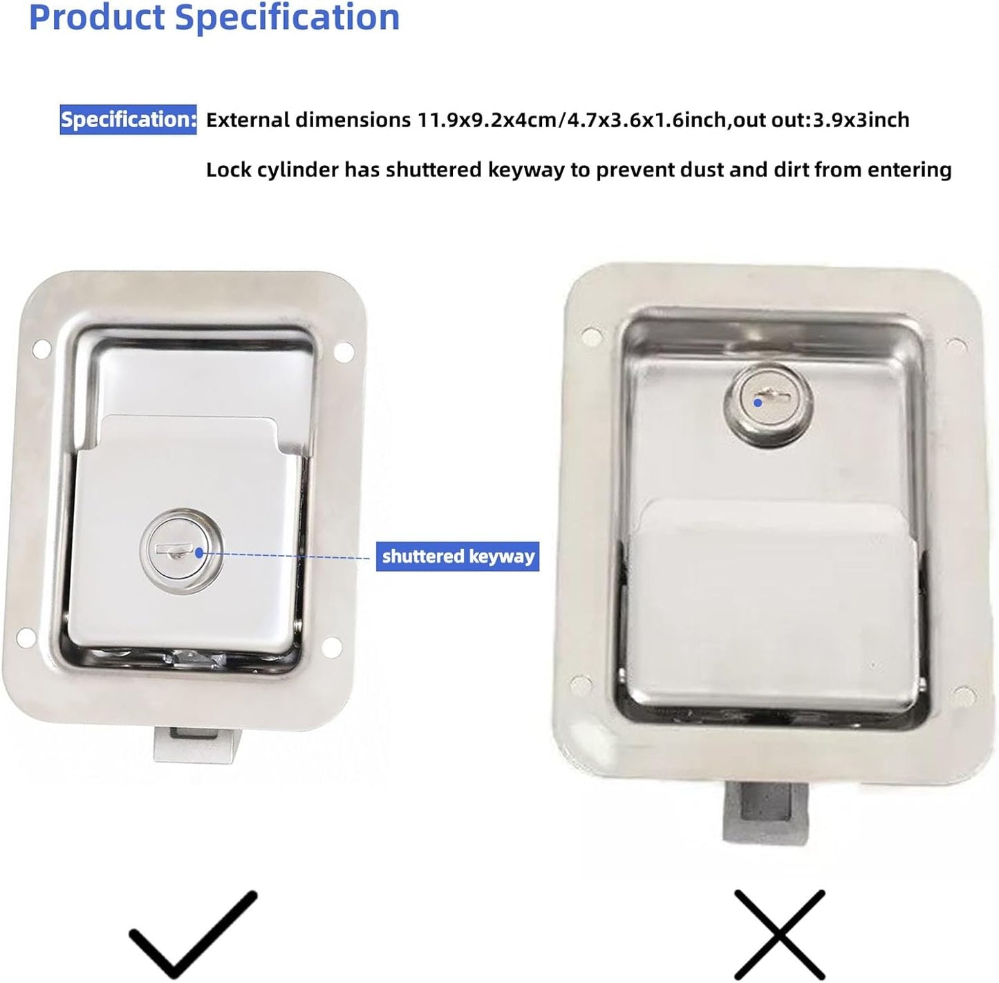 6 Pack Stainless Door Lock Heavy Duty Flush Mount Handle Latch for Trailer Toolbox RV Handle Latch with Gasket Keys
