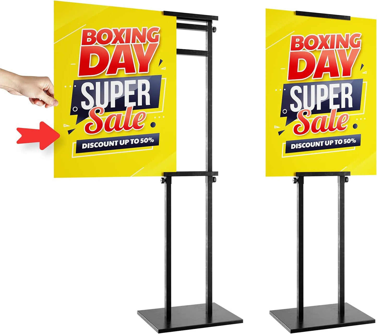 Display Stand Sign Holder,Heavy Duty Adjustable Pedestal Sign Stand Up to 75 inch,Double-Sided for Board & Foam Sign,Sign Stand with Base,Fit Wedding,Restaurant or Business(Poster not Included)