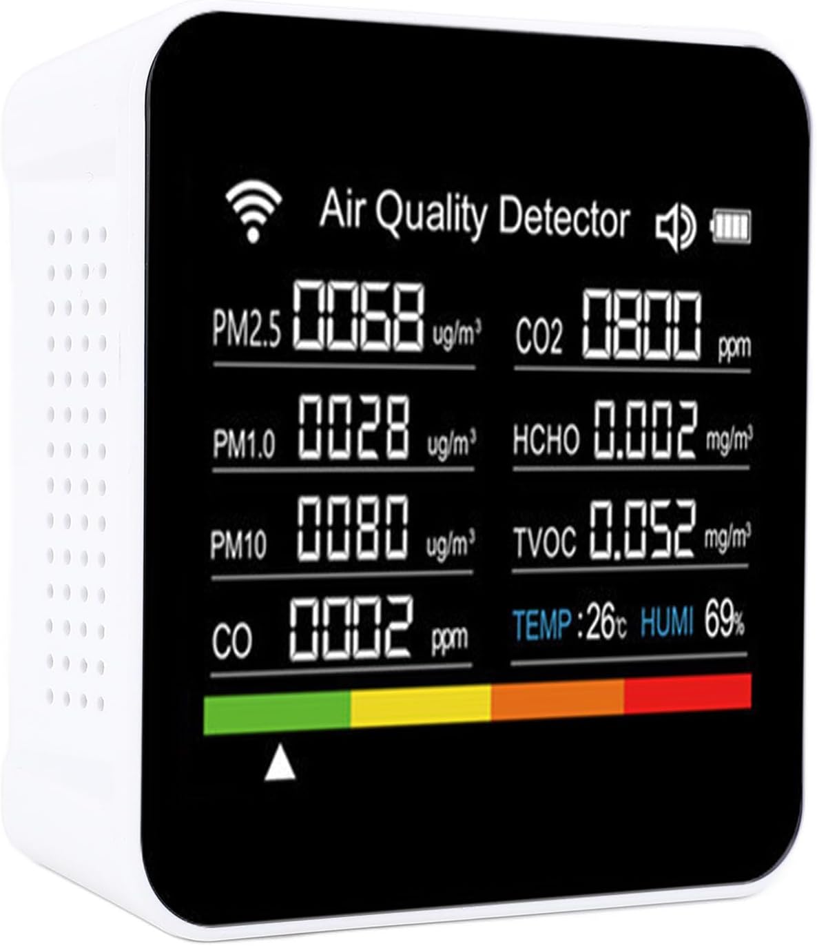 GLOGLOW Smart Air Quality Detector, 14 in 1 Indoor Air Monitor with PM2.5 VOCs Temperature Humidity Sensor, WiFi APP Real Time Data Alert for Home Office Travel