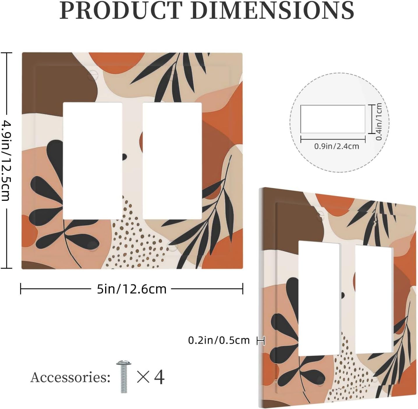 Decorative Outlet Covers Boho Botanical Orange Green Beige Minimalist 2 Gang Double GFCI Rocker Electrical Wall Panels Light Switch Cover Plate for Bedroom living Room Decor