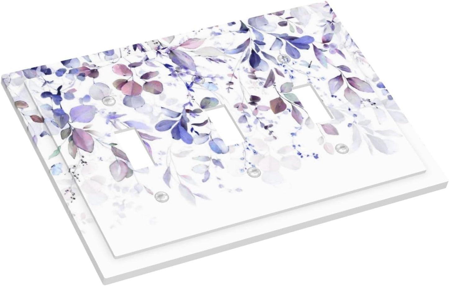 Purple Eucalyptus Watercolor Floral Rustic Leaf Decorative Switch Plates 3 Gang Wall Plate Triple Toggle Light Switch Cover Faceplate Electrical Wall Panels for Farmhouse Home Decor