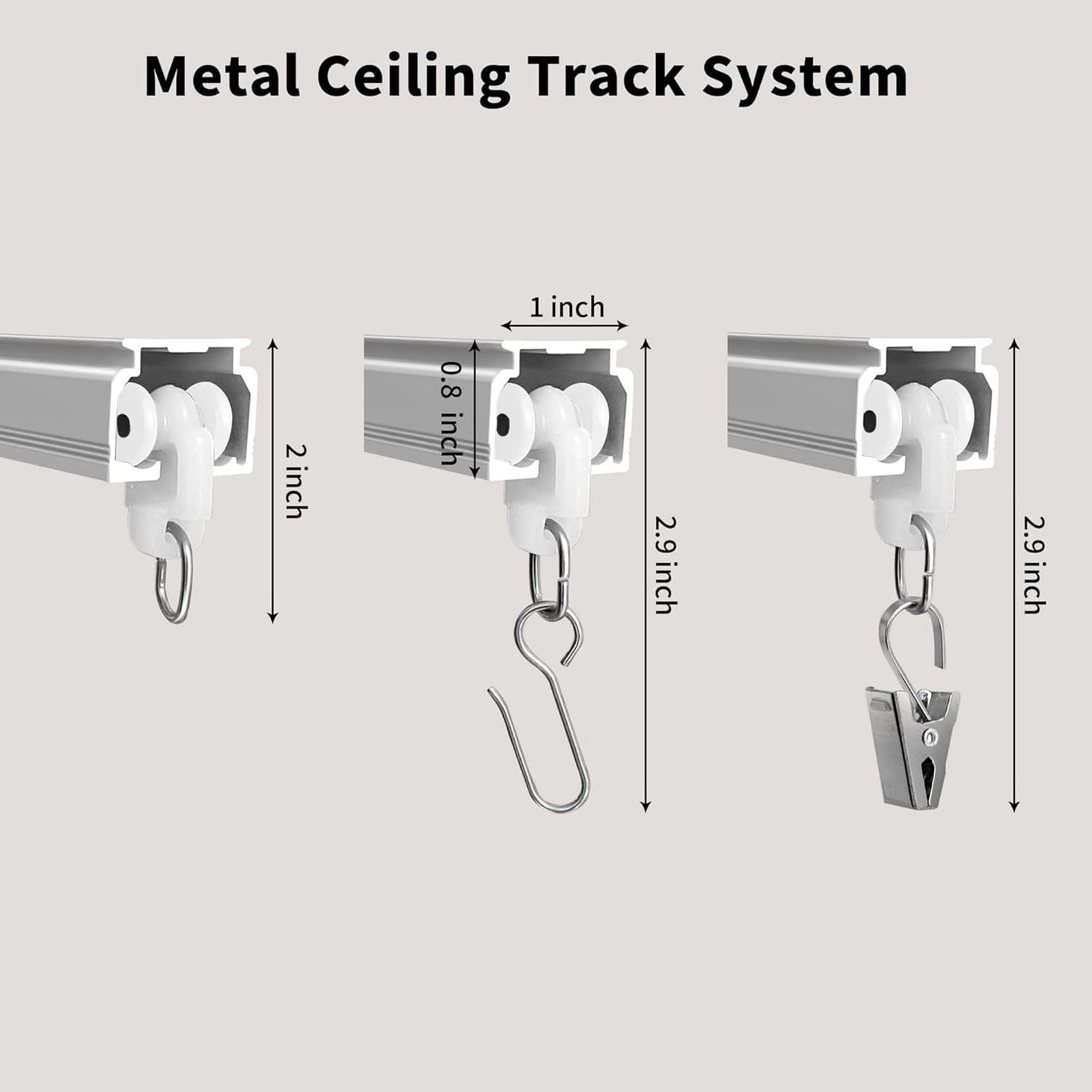 Ceiling Mount Curtains Track Room Divider Privacy Partition Separator Curtain Tracks Rods Heavy Duty RV Shower Outdoor Rail Clip Hook Set, White 3-6ft