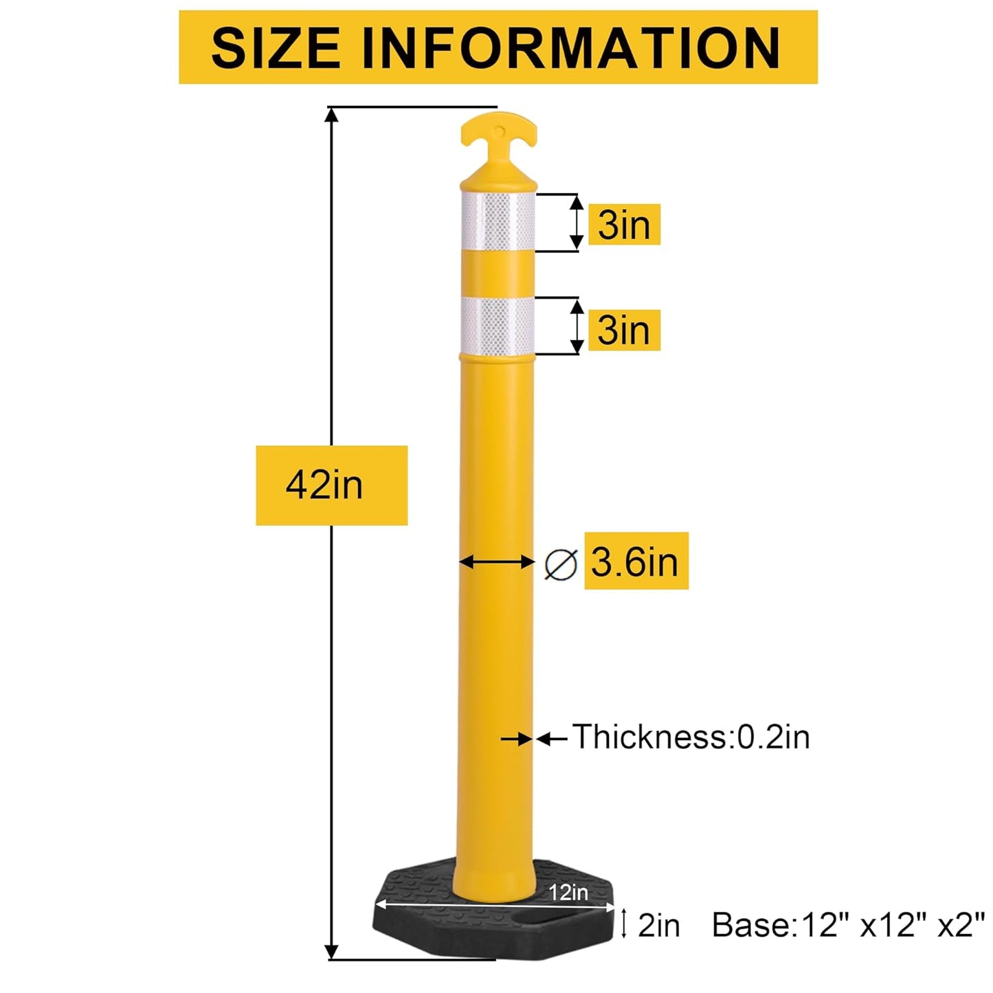 OrangeStar 9-Pack 42" Traffic Delineator Post Cones with Heavy Duty Rubber Base, Yellow Safety Cones for Road, Parking Lot, Warehouse, Construction Zone Safety