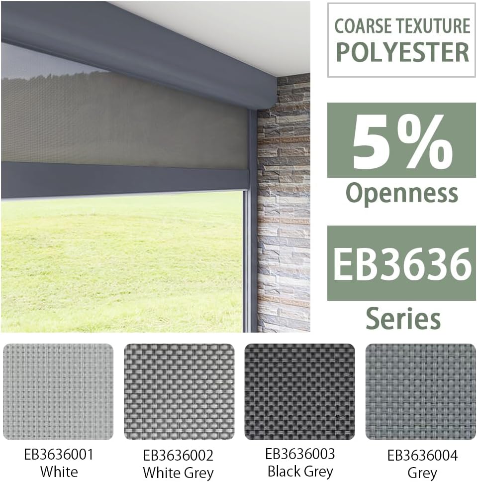 ZSHINE Hard-Wired Outdoor Weatherproof Motorized Patio Roller Shades Remote Control for Porch Balcony Customized Size (White Grey 5% Openness)
