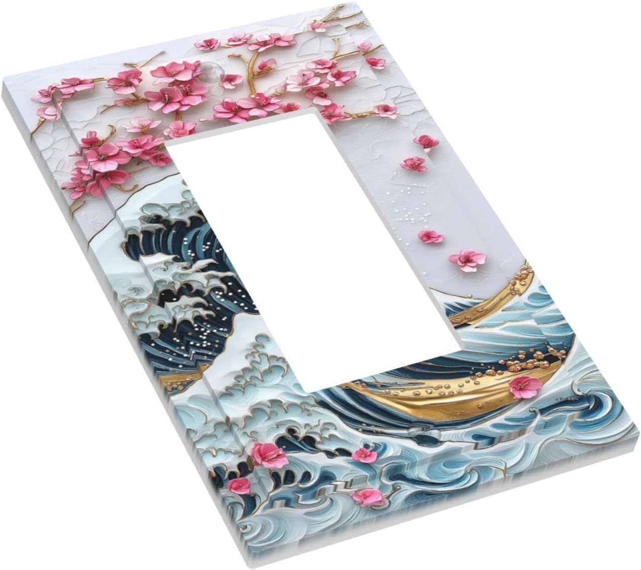 Decorative Outlet Covers The Great Wave Off Kanagawa With Sakura 1 Gang Single Rocker Light Switch Cover Plate Wall Plates GFCI Faceplate for Bedroom Bathroom Decor