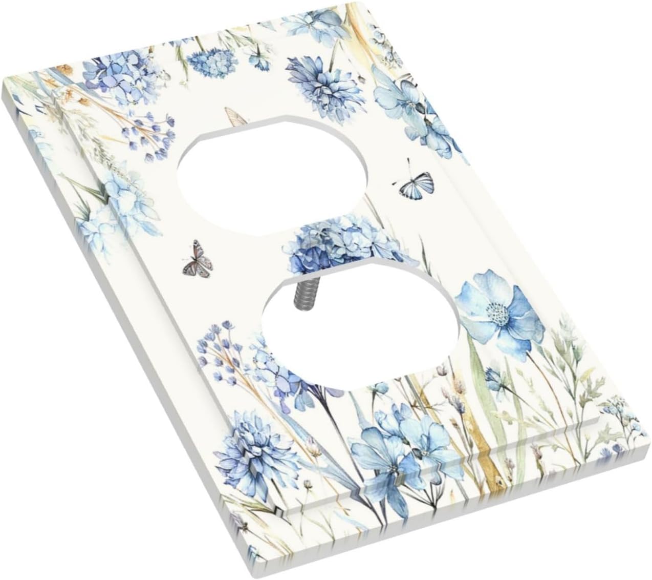 Outlet Covers Blue Floral Hydrangea Plants 1 Gang Duplex Electrical Receptacle Faceplate Light Switch Cover Wall Plate Decorative Switch Plates for Bedroom Home Decor