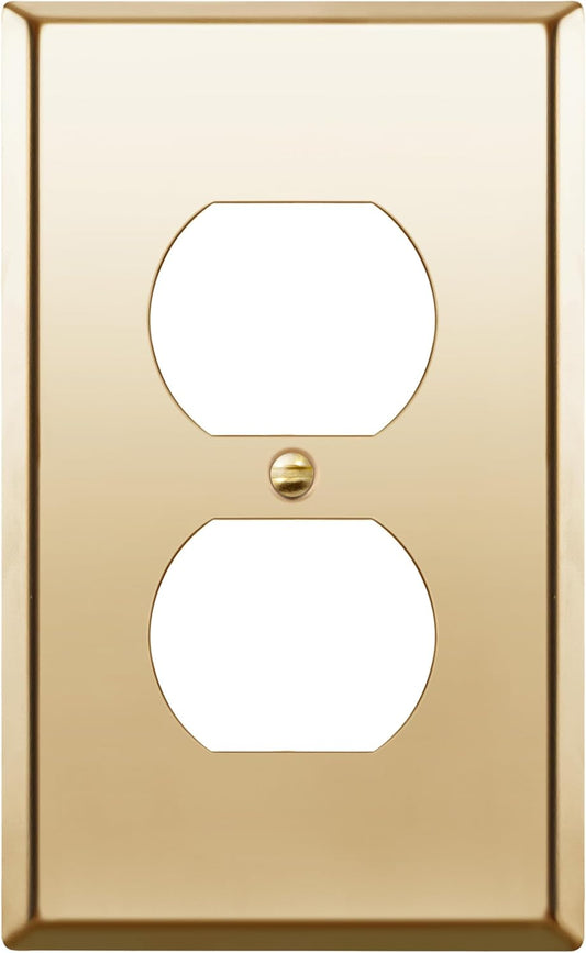 ENERLITES Duplex Receptacle Outlet Metal Wall Plate, Stainless Steel Outlet Cover, Corrosion Resistant, Size 1-Gang 4.50" x 2.76", 7721-PB, Stainless Steel 201, Polished Brass, Gold
