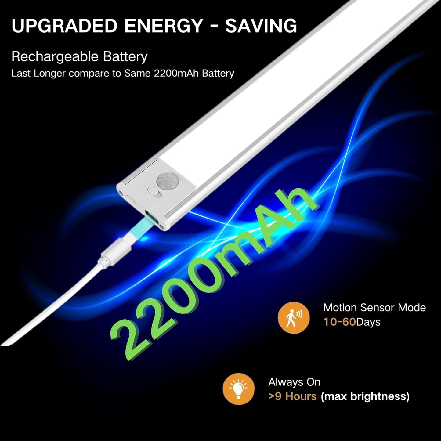 Motion Sensor Under Cabinet Lighting-Magnetic Rechargeable Closet Lights for Kitchen,Stairs,Wardrobe | 3-Color Dimmable LED Under Counter Lighting | Pro Battery Upgrade (2, 16 inch)