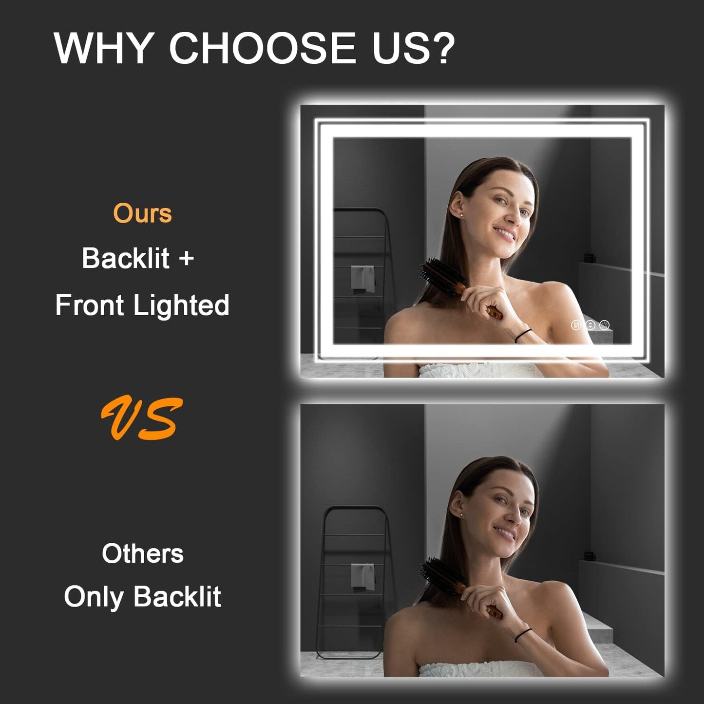 23x35 LED Bathroom Mirror with Front and Backlight, Dimmable Lighted Bathroom Vanity Mirror with Anti-Fog, Memory Function,Tempered Glass(Horizontal/Vertical)