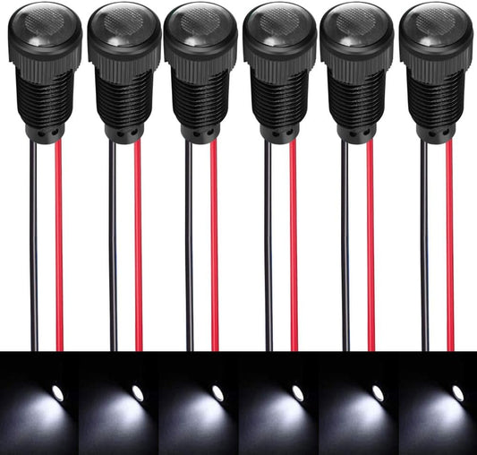 6pcs White LED Indicator Pilot Light AC/DC 12-24V Mounting Hole Size 10mm(Flame Retardant Plastic Shell)