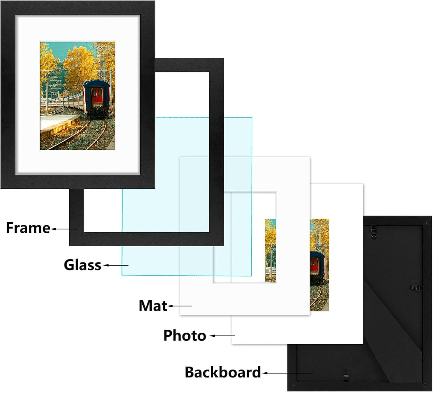 Golden State Art, 8x10 Picture Frame with Mat for 5x7 Photo - High Definition Glass Wall Mounting or Tabletop Display (Black, 2 Pack)