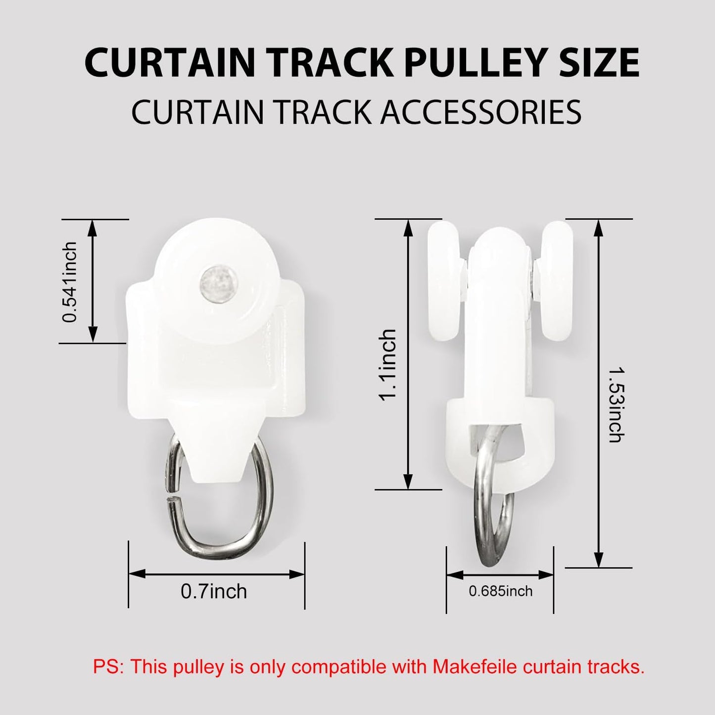 Curtain Glider Track Rail Runners Mute Wheel Rollers Heavy Duty Curtains Tracks Pulley 20PCS,White