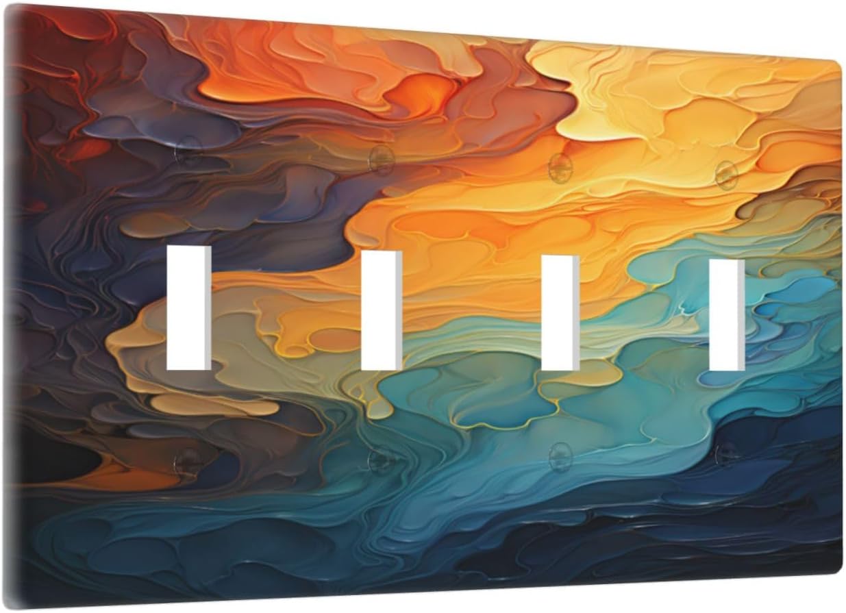 Light Switch Cover Plate Abstract Colorful Modern Luxury Rainbow Quad Toggle Wall Plates Decorative Switch Plates 4 Gang Outlet Covers Electrical Panel Cover Faceplate for Home Decor 4.5 X 8 IN