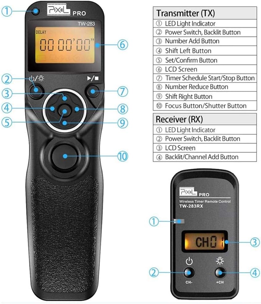 Pixel Remote Timer TW283-E3 LCD Multi-Function Shutter Remote Release Timer Controller Adapter Compatible with Canon EOS DSLR Pentax Contax Cameras