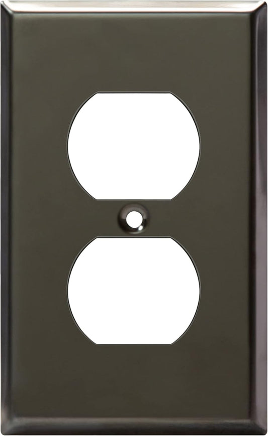 ENERLITES Duplex Receptacle Metal Wall Plate, Stainless Steel Outlet Cover, Corrosion Resistant, Standard Size 1-Gang 4.50" x 2.76", Stainless Steel 201, 7721-PBK, Polished Black