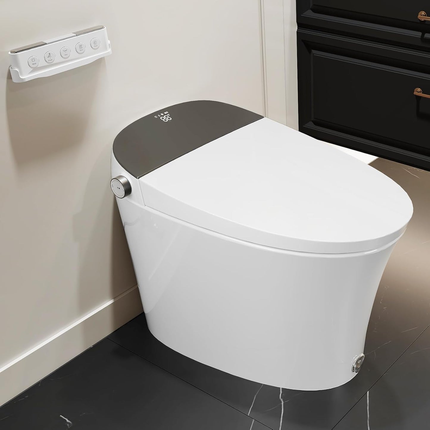 Smart Toilet with Bidet Built-In, Bidet Toilet with 1.06 GPF Auto Flush, Built-In Pump, Auto Open & Close Lid, Heated Seat & Dryer, Remote Control, Night Light, Digital Display, Blackout Flush