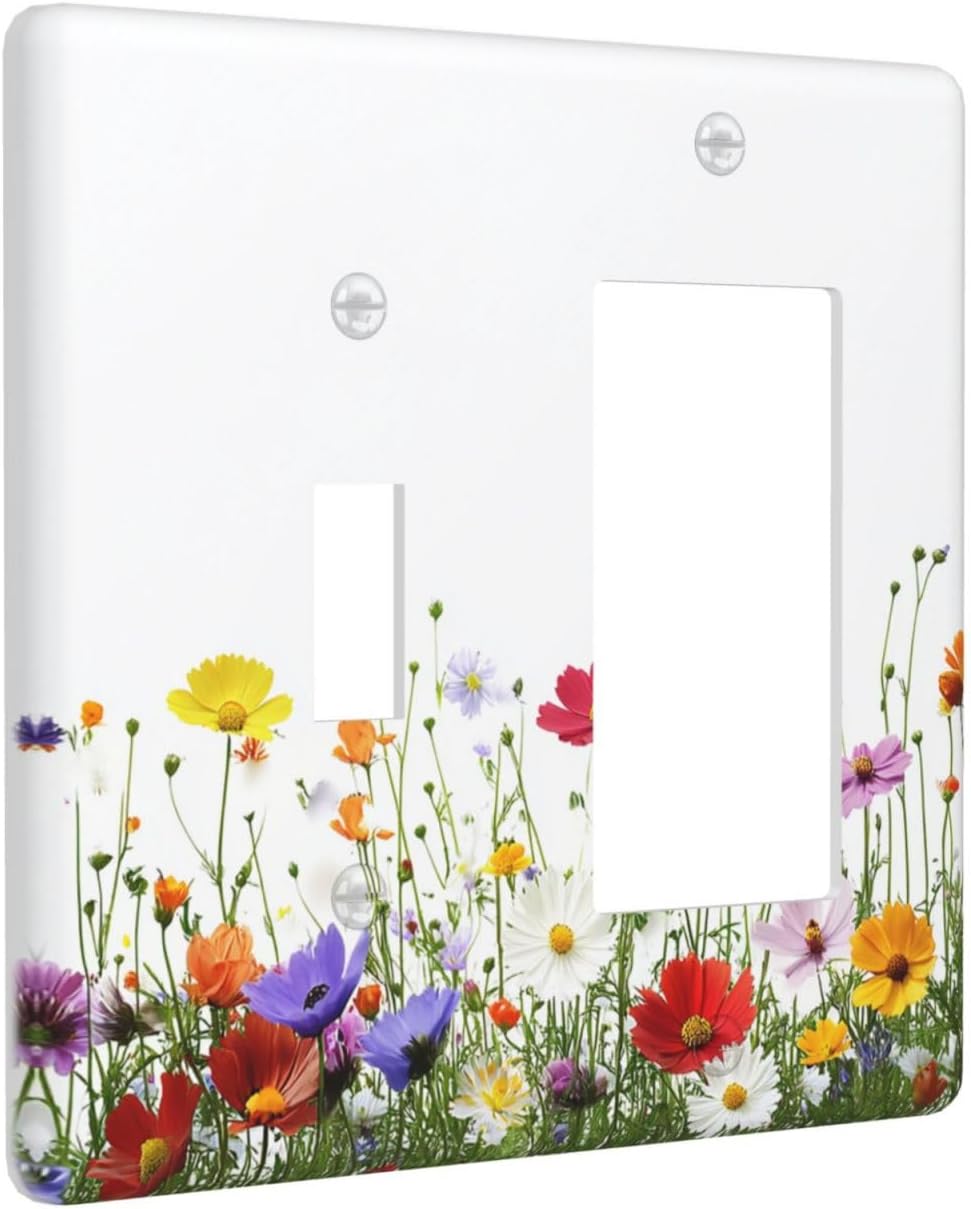Outlet Covers Colorful Wildflowers Plant Floral Daisy 1 Toggle 1 Rocker Combination Decorative Wall Plate Electrical Switch Plates Light Switch Cover Plate For Bed Room Living Room Decor