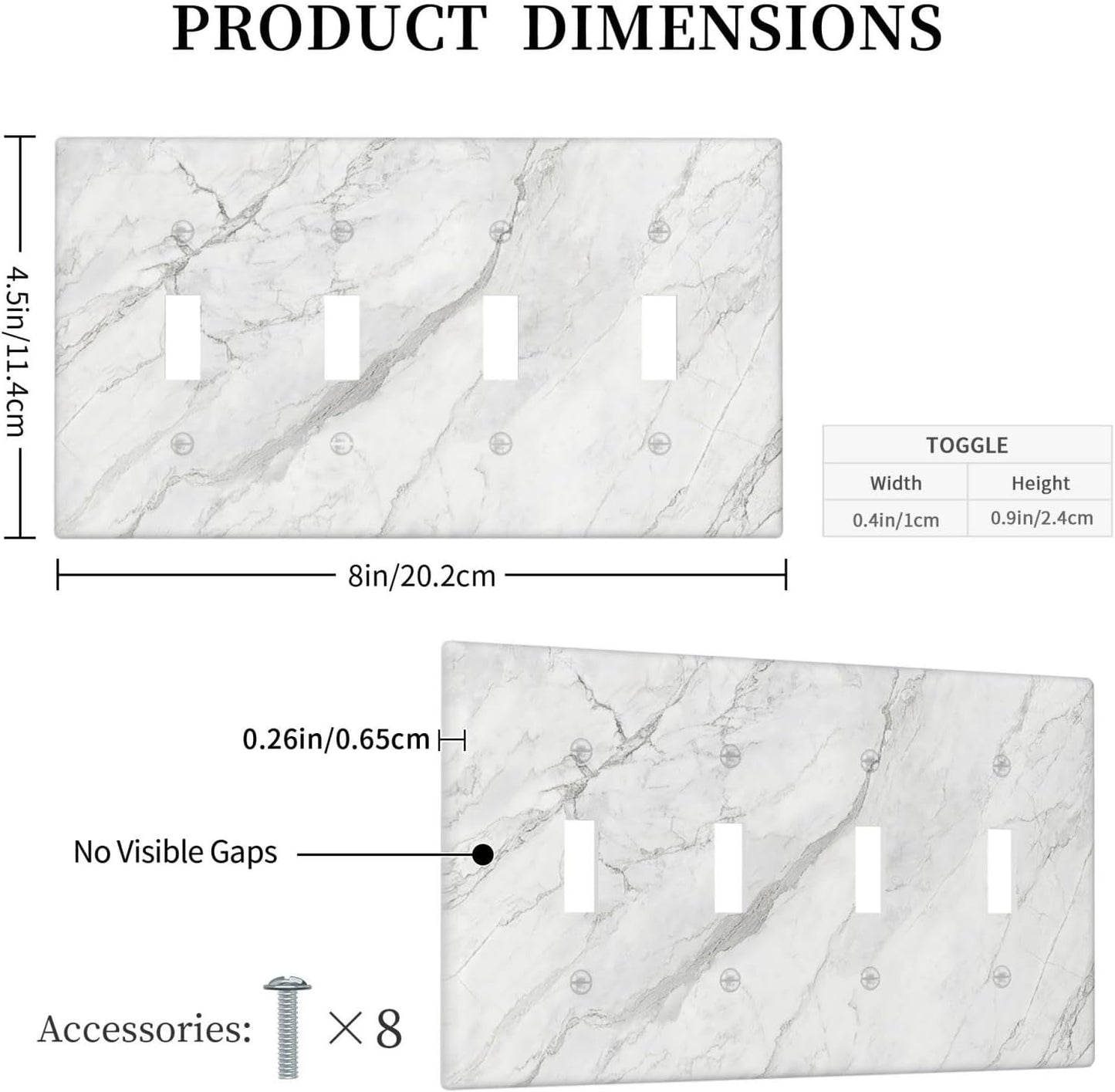 Light Switch Covers Marble Granite White And Grey Quad Toggle 4 Gang Wall Plate Electrical Faceplate Decorative Switch Plates for Home Bedroom Decor