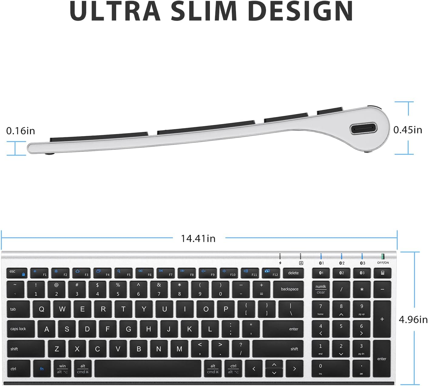 iClever BK10 Bluetooth Keyboard, Wireless Rechargeable Ultra-Slim Keyboard with Long Battery Life, Compatible with iOS, Android, Windows, Mac for iPad, Tablet, Laptop, PC, Phone (Silver Black)