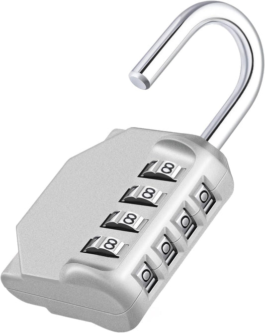ZHEGE Combination Lock Outdoor, 4 Digit Re-settable Padlock for Gym, School, Fence, Employee Locker (Sliver)