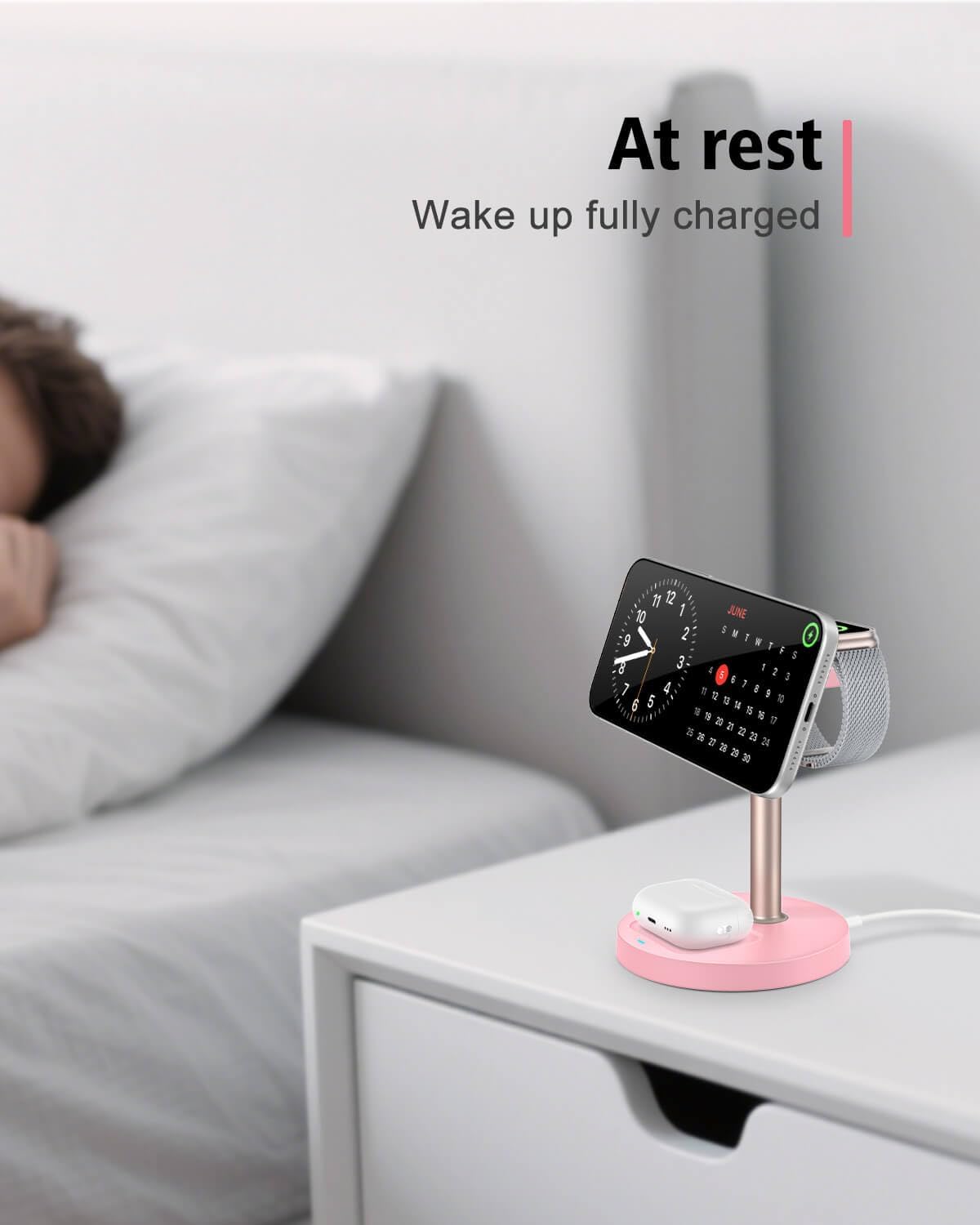 3 in 1 Wireless Charging Station for Apple, 15W Fast Magnetic Charger Stand Wireless Nightstand for Bedrooms, iPhone 17 16 15 14 13 12 Series, Apple Watch, Airpods, Women Gifts (No AC Adapter) Pink