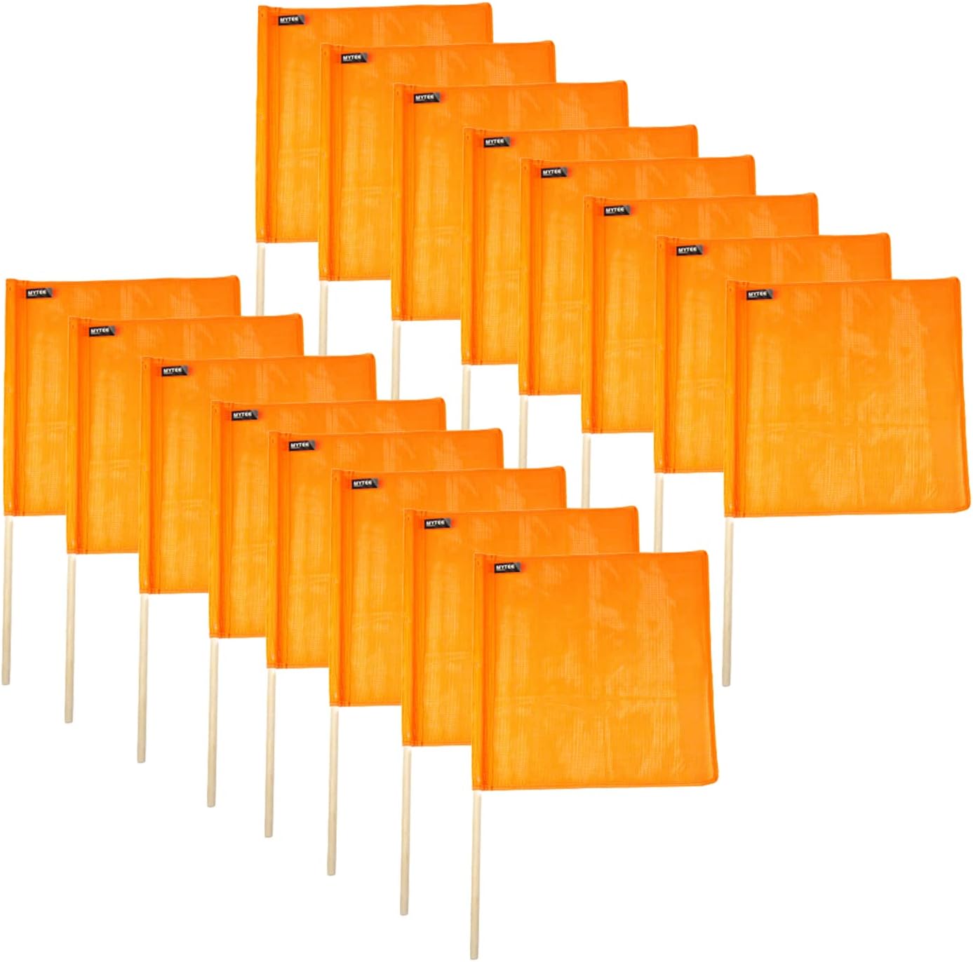 Mytee Products Orange Safety Flags for Trucks with Dowel, DOT Compliant - 18 Inch x 18 Inch High Visibility Vinyl Mesh Warning Flags, 16 Pack