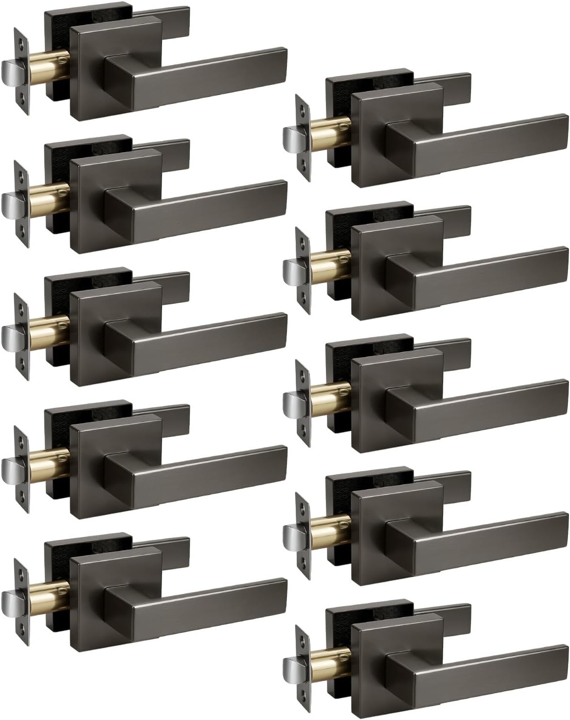 KNOBWELL 10 Pack Gunmetal Black Door Handles Interior Modern Square Door Knob for Closet Hallway Pantry