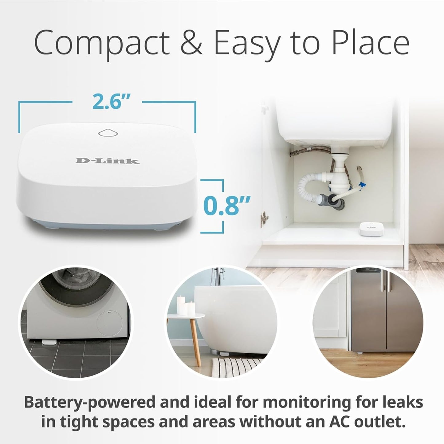 D-Link Add-on Remote Battery-Powered Water Leak Sensing Pod, Long-Range, Compatible Only with SW-A11KT, Single and Multi-Pack (SW-A2)