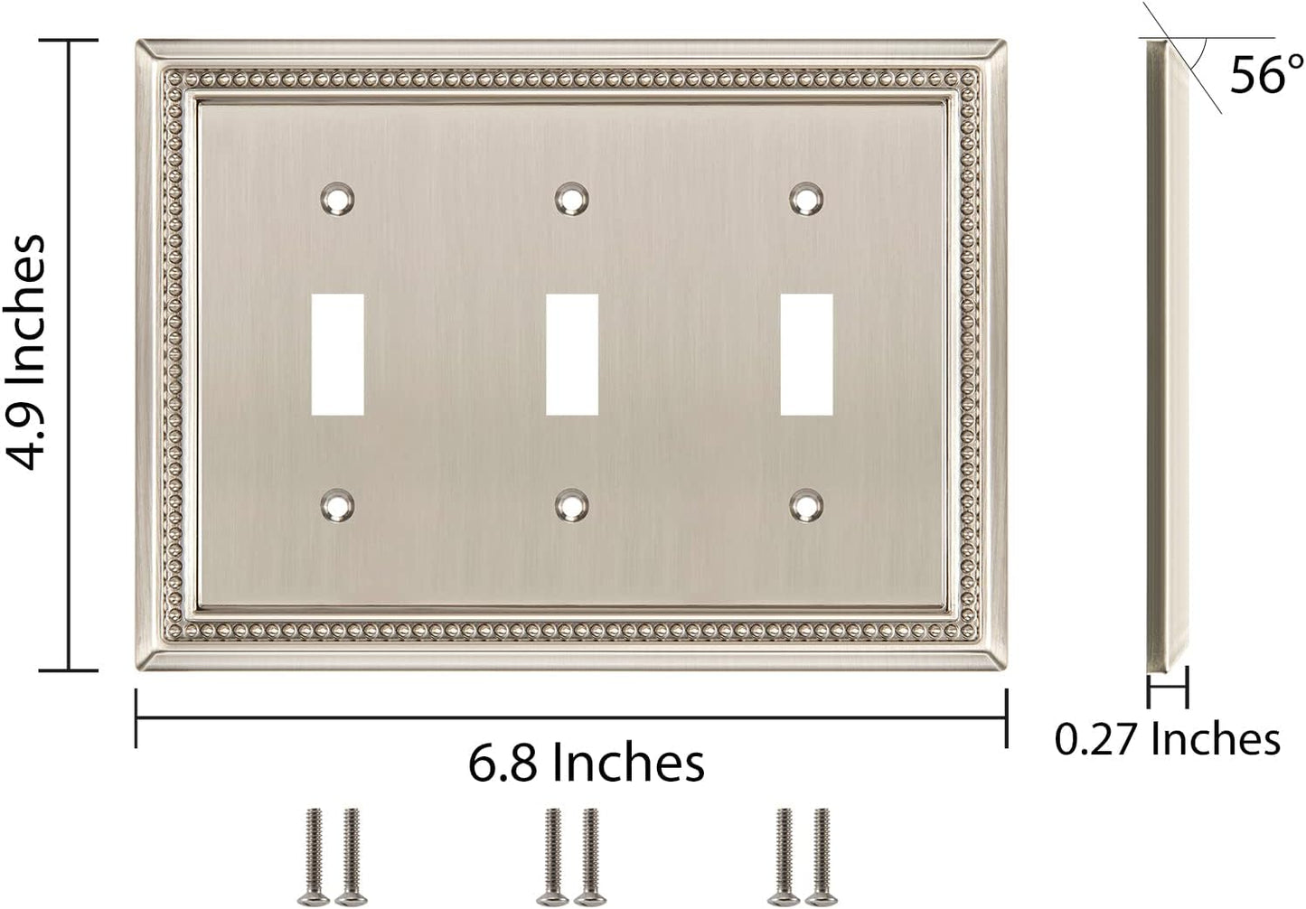 Henne Bery Sunken Pearls Heavy Duty Decorative Wall Plate Switch Plate Outlet Cover (Triple Toggle, Satin Nickel)