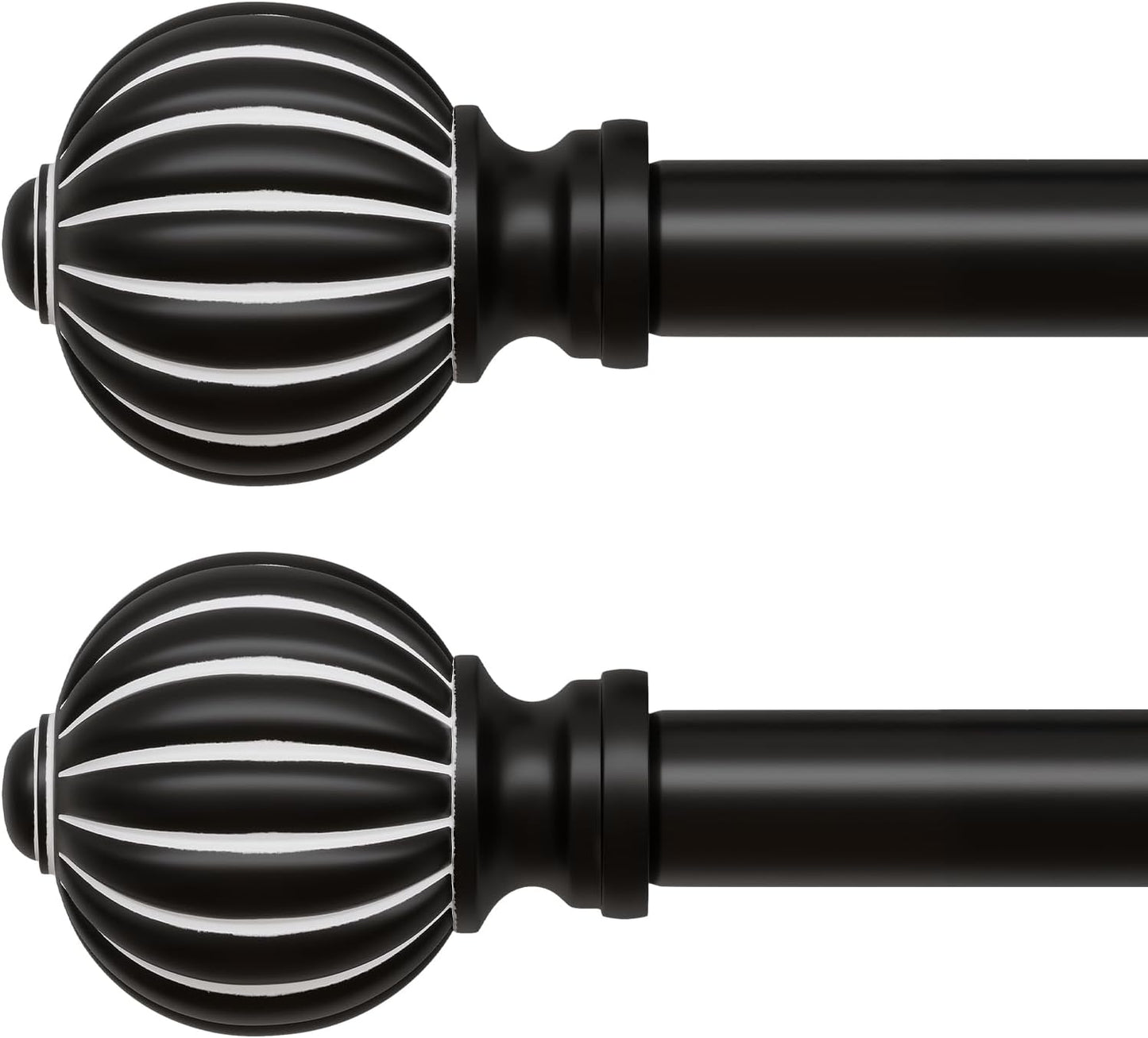 2 Pack Black Curtain Rods for Windows 28 to 48 Inch, 1'' Adjustable Heavy Duty Curtain Rod，Vintage Decorative Drapery Rods with Pumpkin Finials for Bedroom Living Room