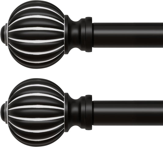 2 Pack Black Curtain Rods for Windows 48 to 84 Inch, 1'' Adjustable Heavy Duty Curtain Rod，Vintage Decorative Drapery Rods with Pumpkin Finials for Bedroom Living Room