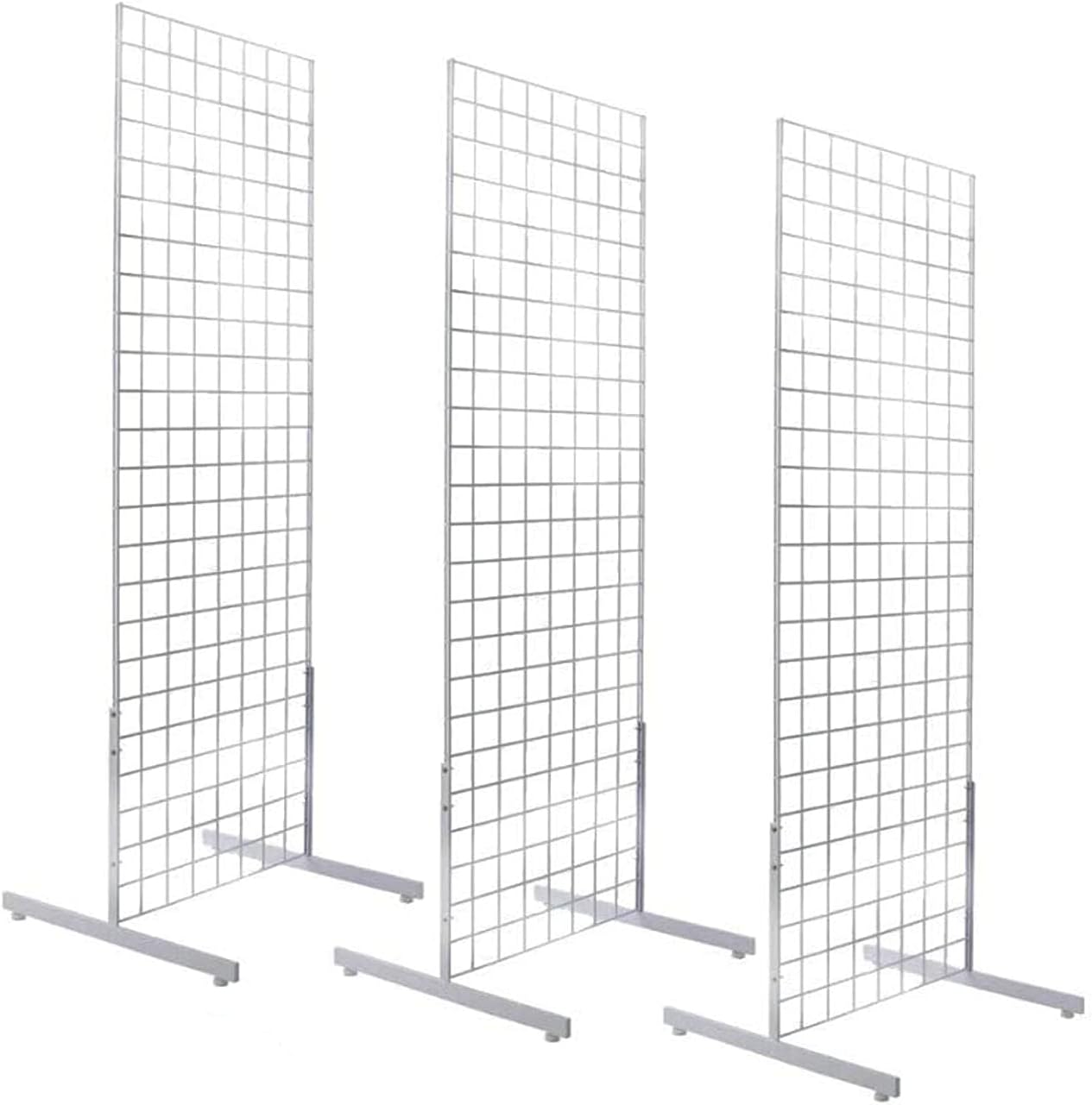 Only Hangers 2' x 6' Grid Wall Panel Floorstanding Display Fixture with Deluxe T-Style Base, Black or White. Three-Pack Combo. (WHITE)