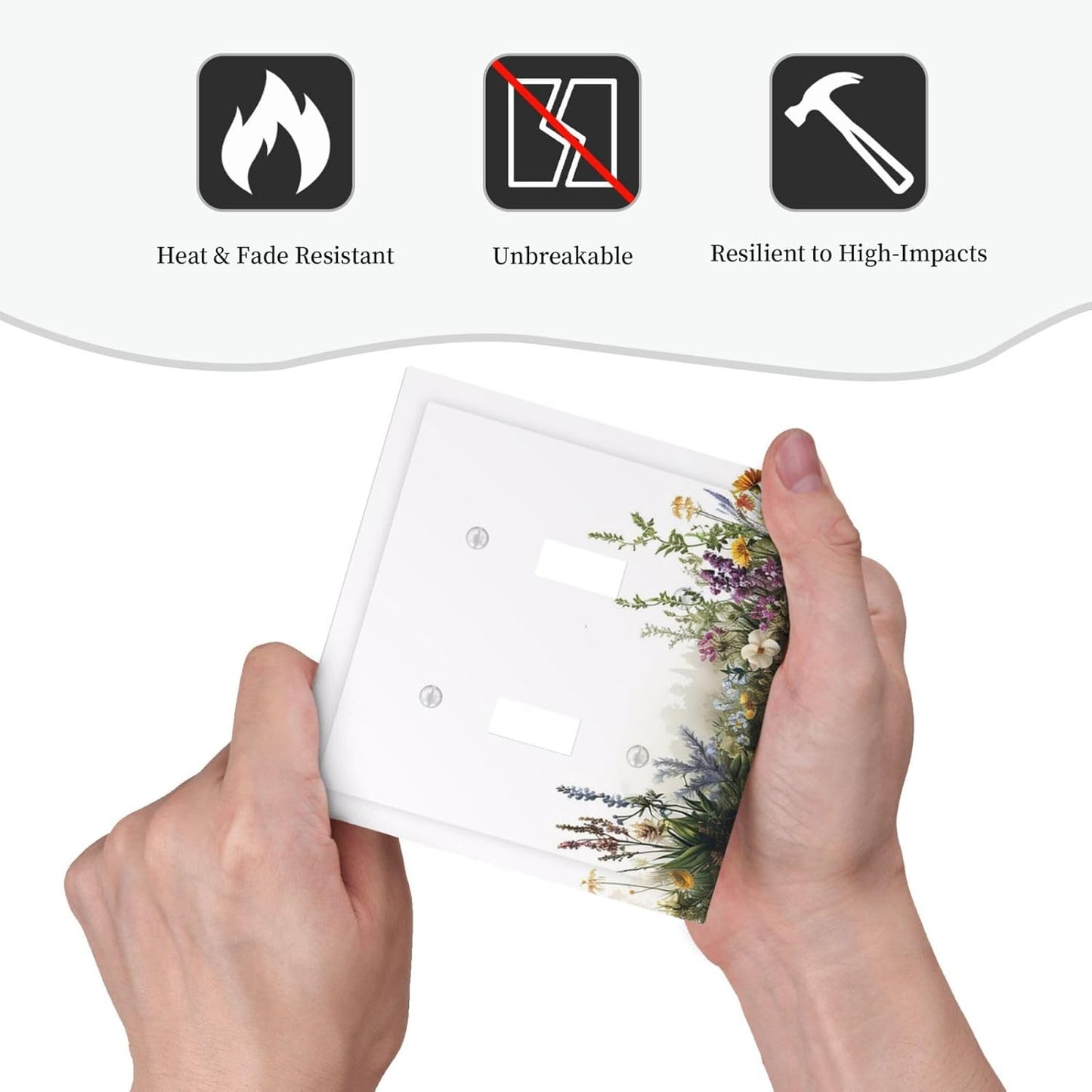 Decorative Switch Plate Covers White Background Colorful Flowers Plants Green Leaves 2 Gang Double Toggle Light Switch Cover Plate Electrical Wall Plate Outlet Cover for Bedroom Home Decor