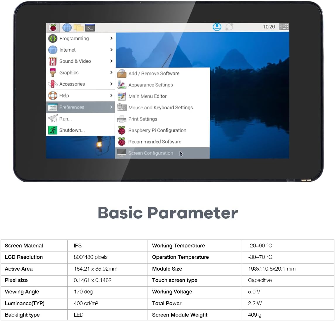 7 Inch Touchscreen IPS DSI Display Compatible with Raspberry Pi 5, 800x480 Capacitive Screen MIPI DSI Driver-Free Interface