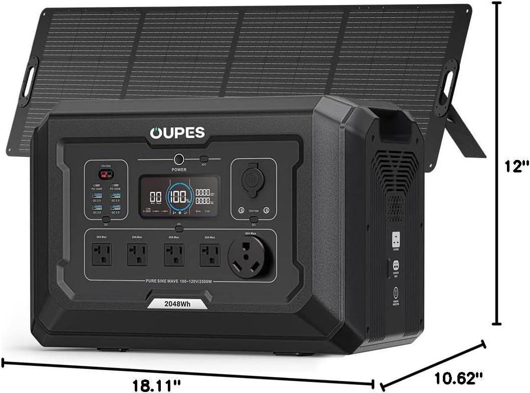 OUPES Mega 2 2500W Solar Generator with 240W Panel Included, 2048Wh Portable Power Station Solar Battery Station Made for Emergency, Home Backup, Outdoor Camping RV/Van