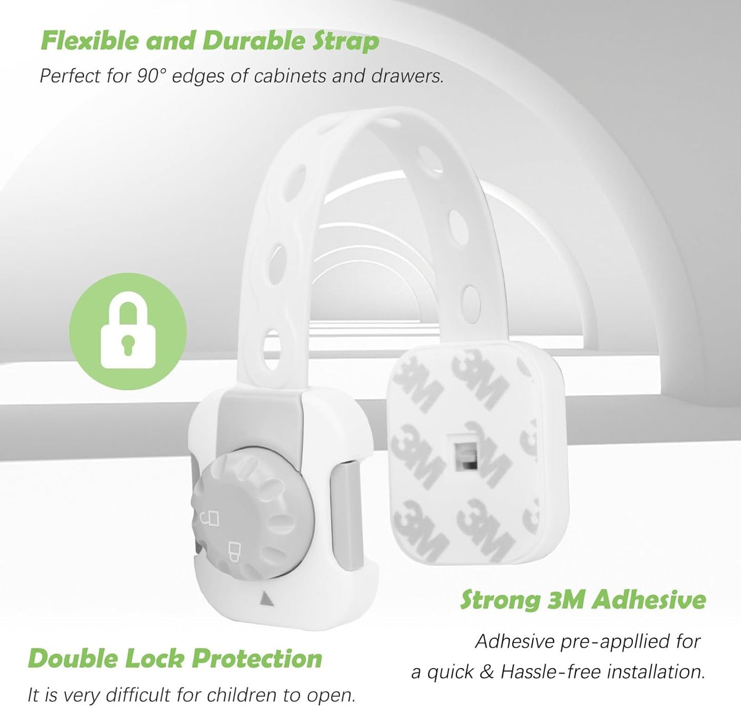Songaa Child Safety Cabinets Strap Locks 4 Pack - Adjustable Baby Proofing Cabinet Latches for Drawers, Oven, Dishwasher, Fridge, Toilet Seat, Trash Can, with 3M Adhesive Pads - Gray