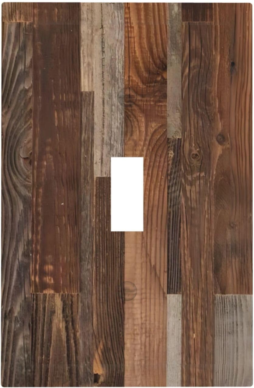 Vintage Brown Wooden Boards Print Wood Grain Decorative Light Switch Cover 1 Gang Single Toggle Device Electrical Faceplate Switchplates Decorator Outlet Wall Plate for Farmhouse Home Decor