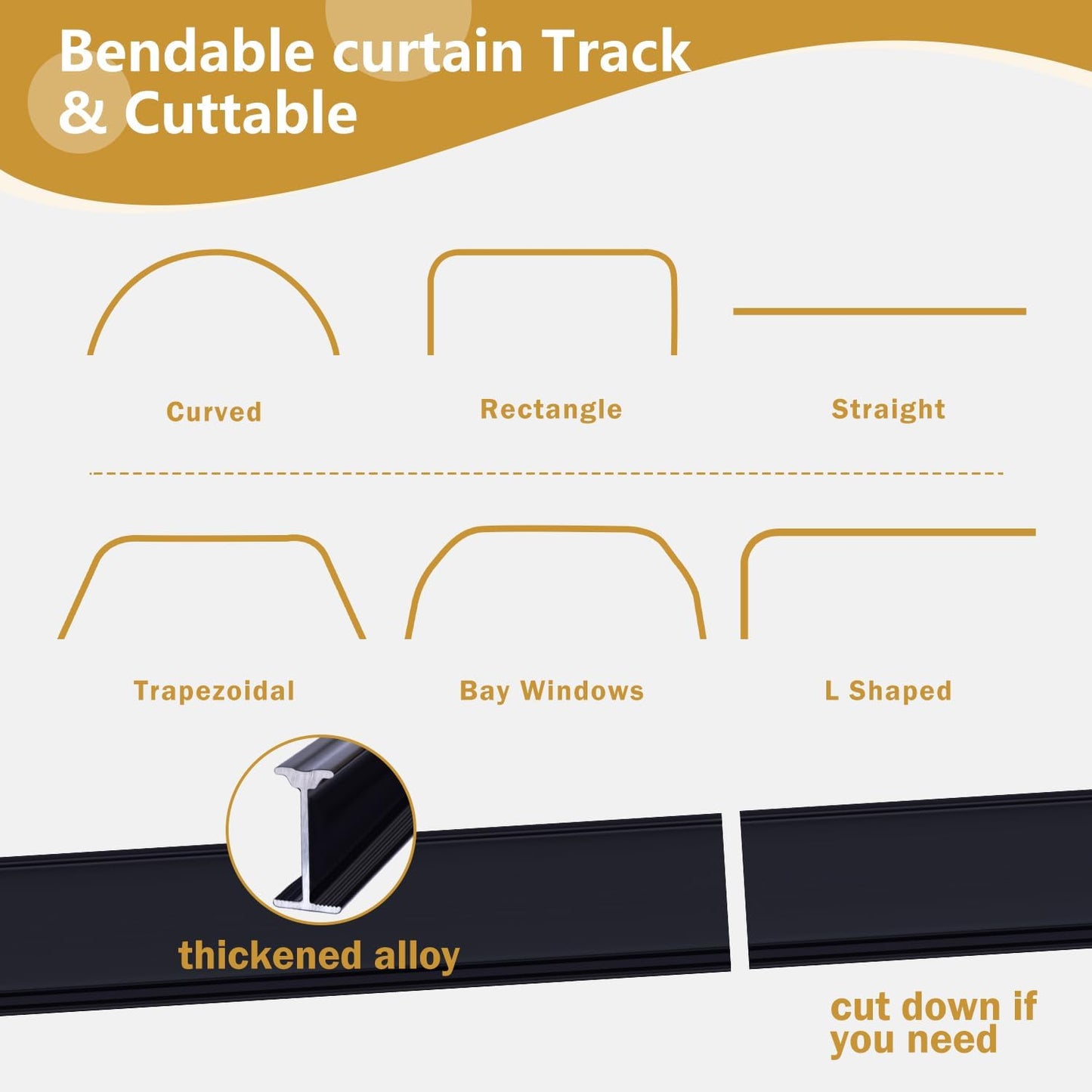 Bendable Ceiling Curtain Track Ceilings Mount or Wall Mounted Heavy-Duty Room Divider Curtains Rails for Living room Bedroom Shower Privacy RV Garage Dividers with Clips，Black 6 FT