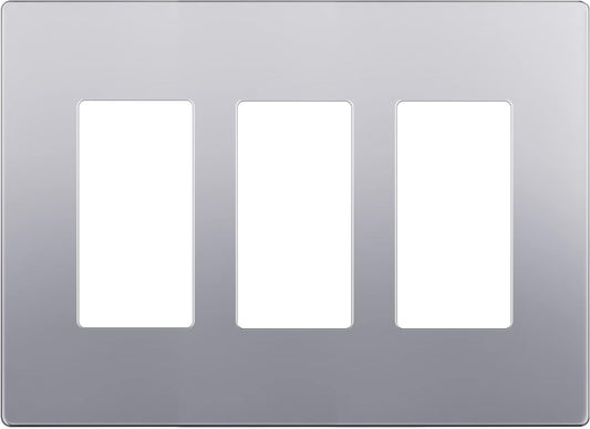 LIDER Matte Finish Decorator Switch Cover, Screwless Wall Plate, Mid-Size 3-Gang 4.88" x 6.77", Unbreakable Polycarbonate Thermoplastic, UL Listed, LSWP-33M-SV, Silver