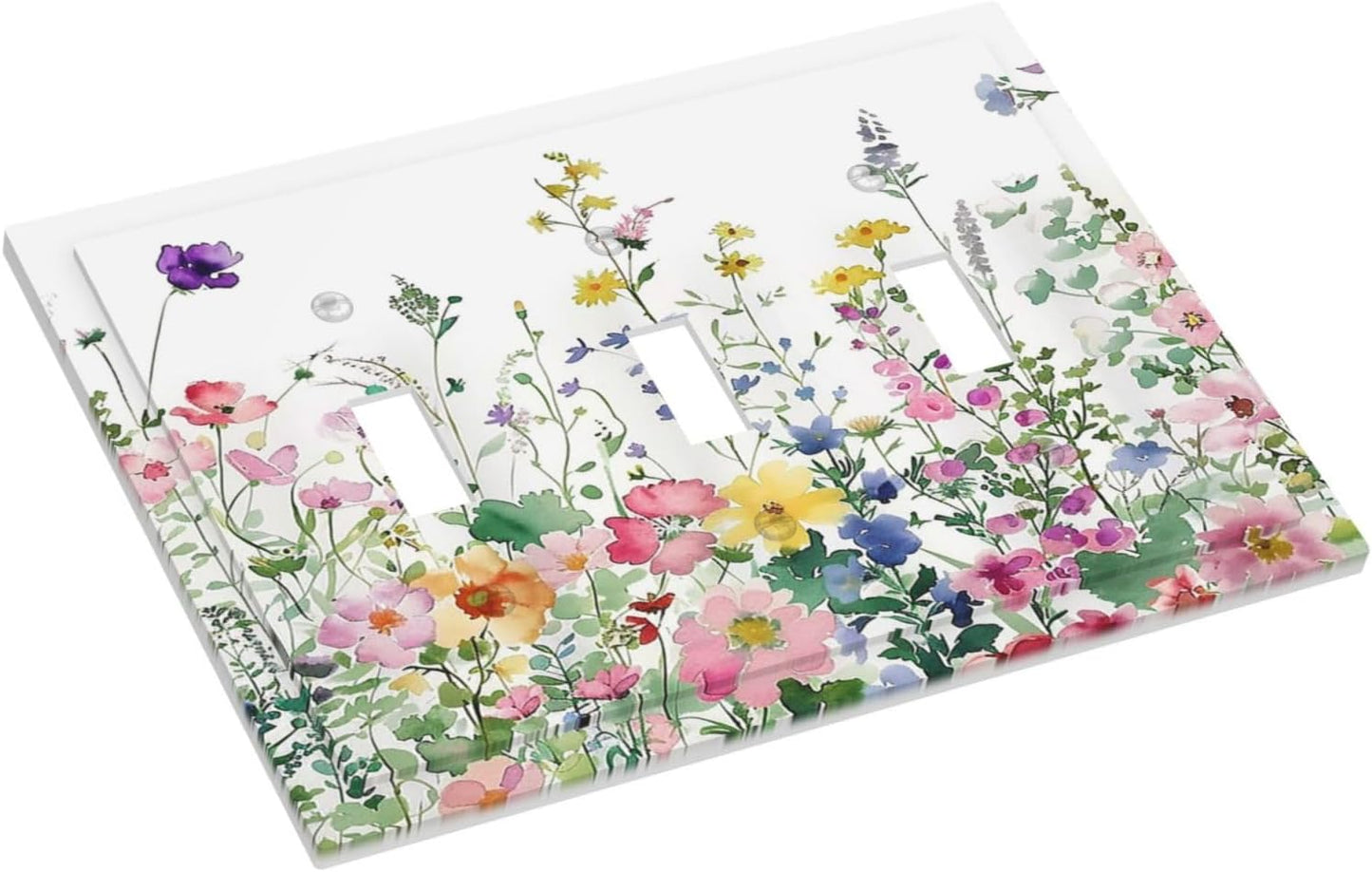 Decorative Switch Plates Boho Colorful Flowers Plant Rustic Wildflower 3 Gang Wall Plate Triple Toggle Light Switch Cover Faceplate Electrical Wall Panels for Bed Room Bathroom Decor