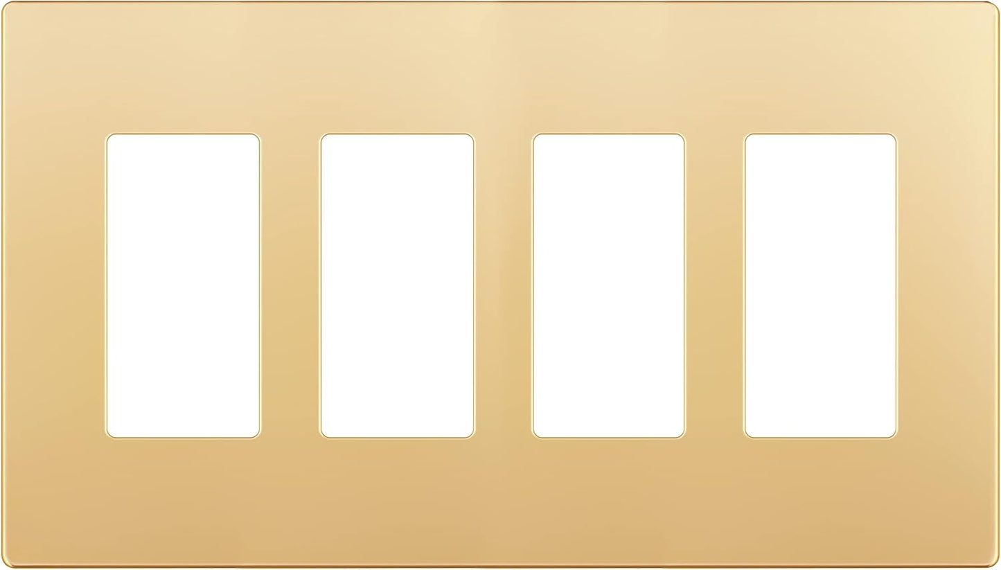 LIDER Matte Finish Decorator Switch Cover, Screwless Wall Plate, Mid-Size 4-Gang 4.88" x 8.58", Unbreakable Polycarbonate Thermoplastic, UL Listed, LSWP-34M-GD, Gold
