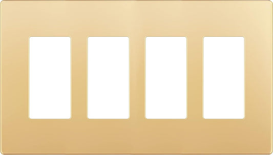 LIDER Matte Finish Decorator Switch Cover, Screwless Wall Plate, Mid-Size 4-Gang 4.88" x 8.58", Unbreakable Polycarbonate Thermoplastic, UL Listed, LSWP-34M-GD, Gold