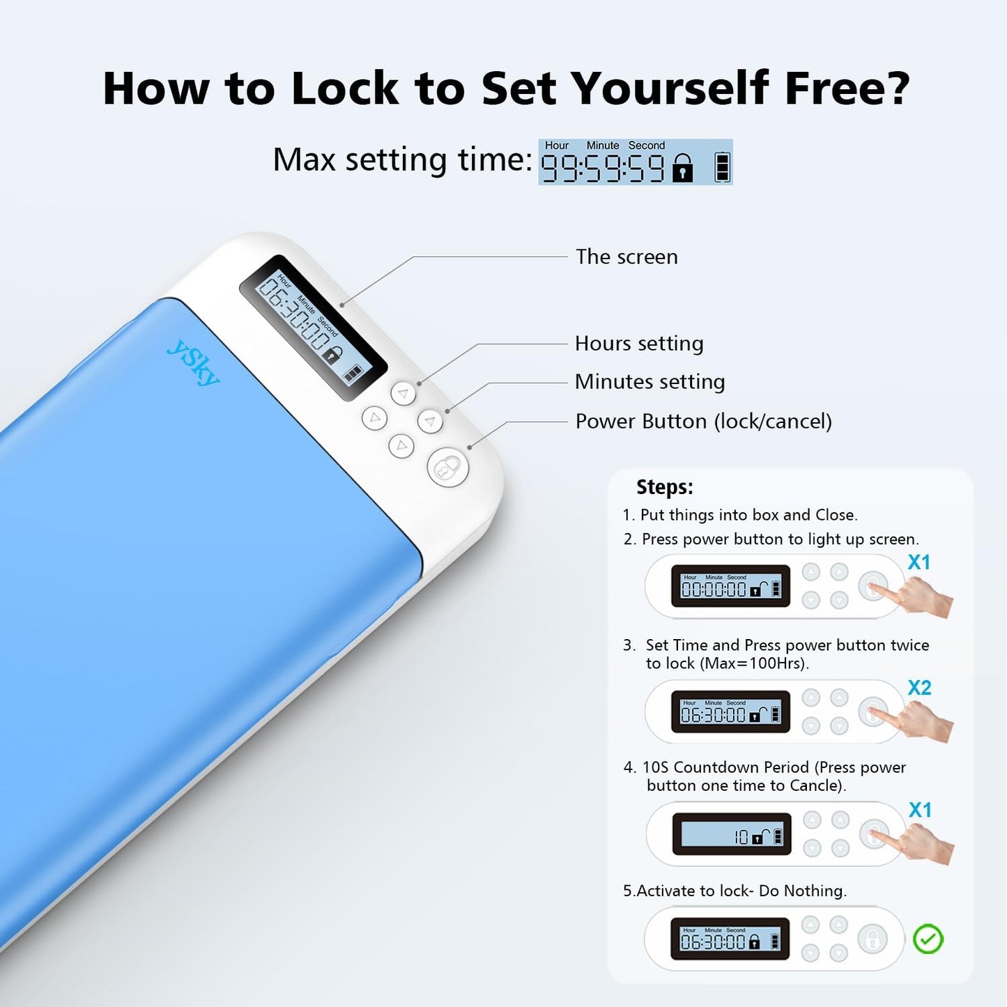 ySky Phone Lock Box with Timer,Portable Time Phone Lock Box for iPhone and Android Phones, Self-Control Timer Phone Locker to Help Kids,Students Focus Back