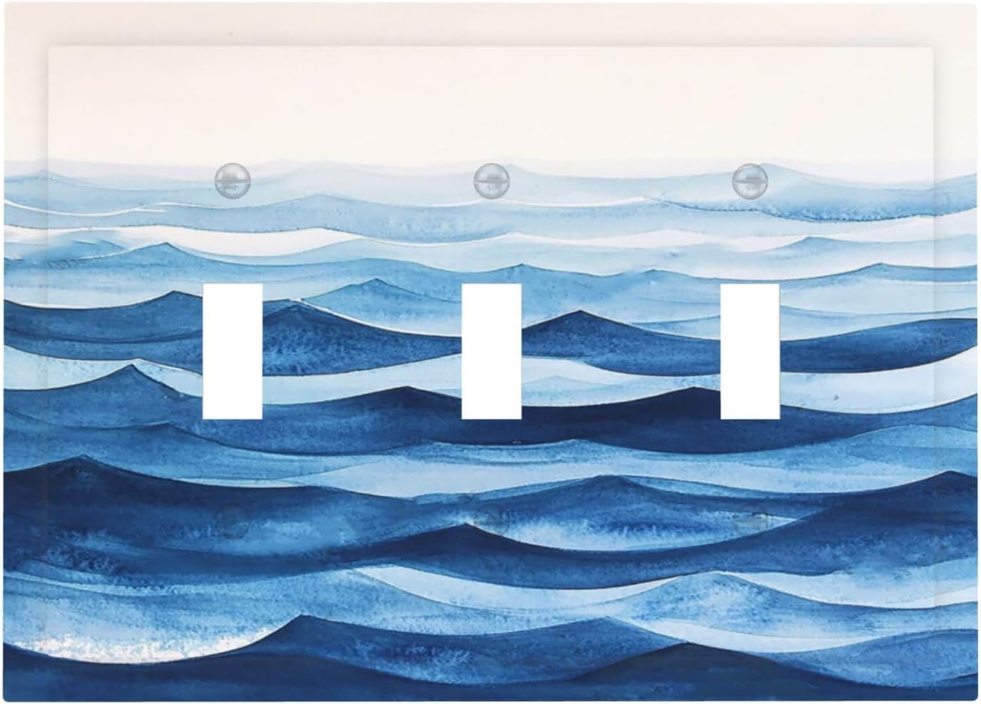 Decorative Light Switch Cover Plate Blue Watercolor Textured Abstract Ocean Wave 3 Gang Wall Plate Triple Toggle Switch Plate Covers Electrical Outlet Cover for Bedroom living Room Decor