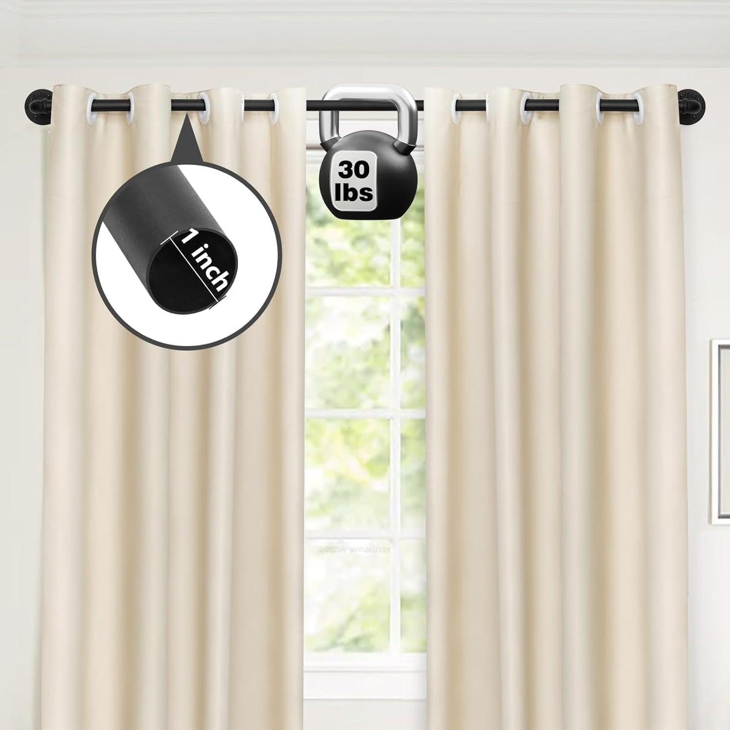 Refrze 2 Pack Curtain Rods for Windows 34 to 48 Inch, Industrial Curtain Rods Wrap Around, Heavy Duty for Bedroom & Outdoor, 34-48", "Black Curtain rod