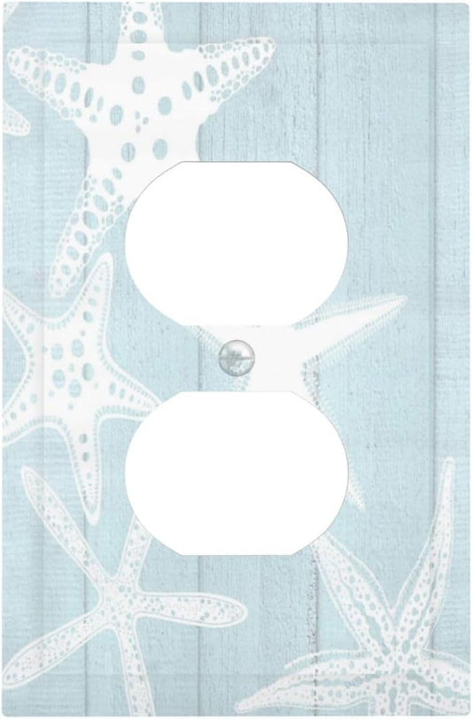 Beach Starfish Vintage Wood Rustic Country Ocean Outlet Covers 1 Gang Duplex Light Switch Cover Decorative Switch Plates Electrical Receptacle Faceplate Wall Plate for Farmhouse Kids Room Decor