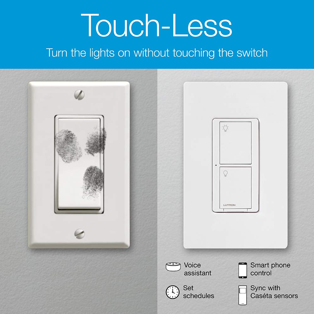 Lutron Caseta Original Smart Light Switch 5 Pack (Lutron Smart Hub Required), for Home, LED Lights, and Fans, 6 Amp, Single-Pole/3-Way, Neutral Required, PD-6ANS-WH, White