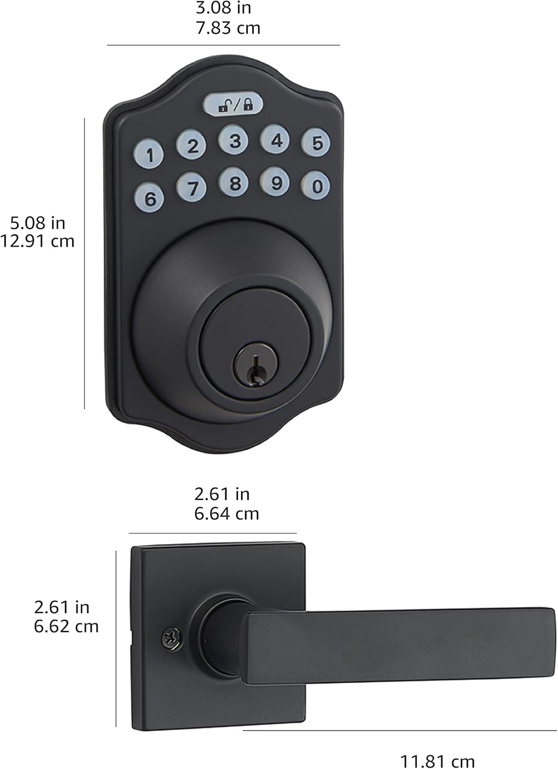 Amazon Basics Traditional Electronic Keypad, Keyless Entry Door Lock Deadbolt with Handle Set, Key Pad Front Door with Knob, Traditional Door Locks for Front Door, Door Handle, Matte Black, 6-Pack
