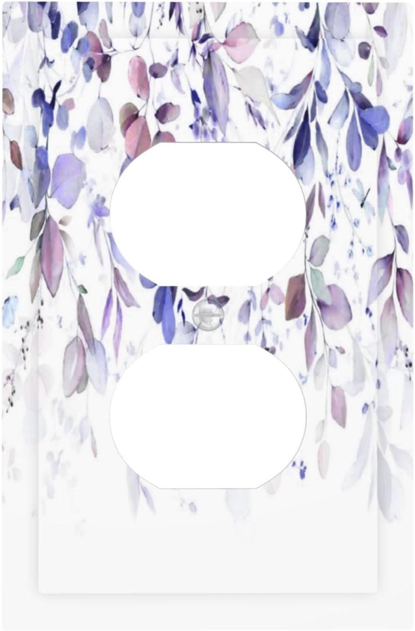 Purple Eucalyptus Watercolor Floral Rustic Leaf Outlet Covers 1 Gang Duplex Light Switch Cover Decorative Switch Plates Electrical Receptacle Faceplate Wall Plate for Farmhouse Home Decor
