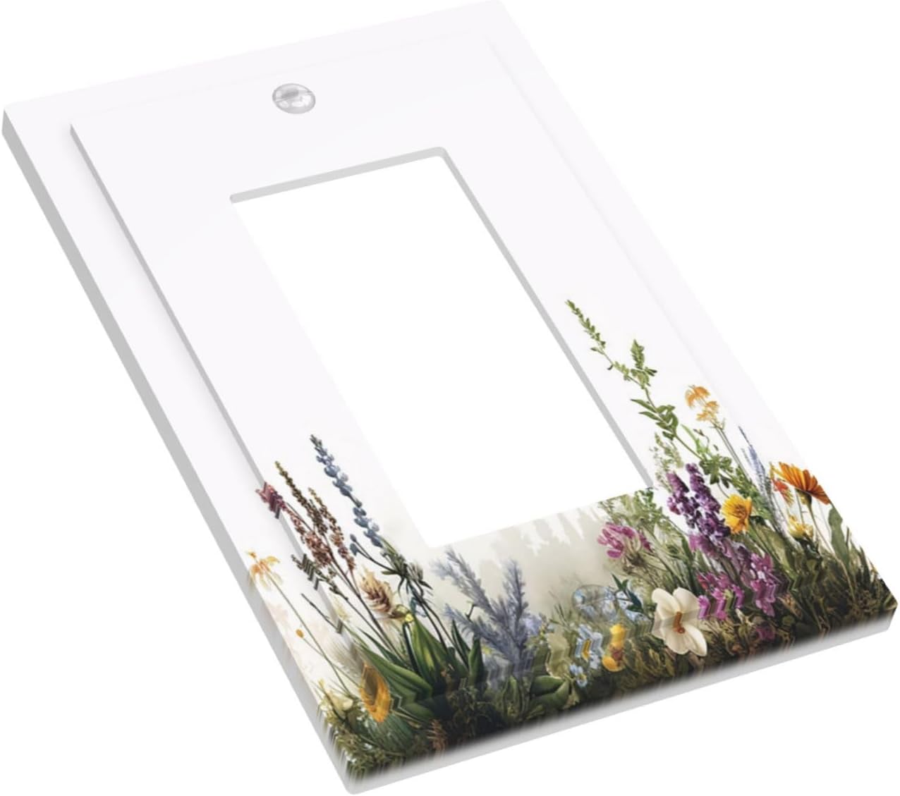 Decorative Outlet Covers White Background Colorful Flowers Plants Green Leaves 1 Gang Single Rocker Light Switch Cover Plate GFCI Wall Plates Electrical Switch Plate Cover for Bedroom Home Decor
